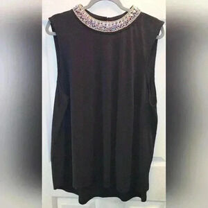 Nouvida‎ Black Beaded Jewel Neck Sleeveless Top Plus Size 3X Keyhole Back Blouse